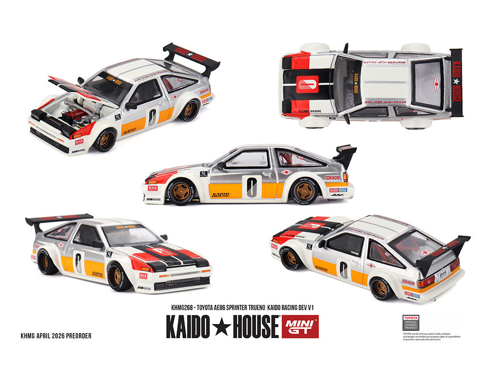 (Preorder) Kaido House x Mini GT Toyota AE86 Sprinter Trueno Kaido Racing Dev V1 – White KHMG268