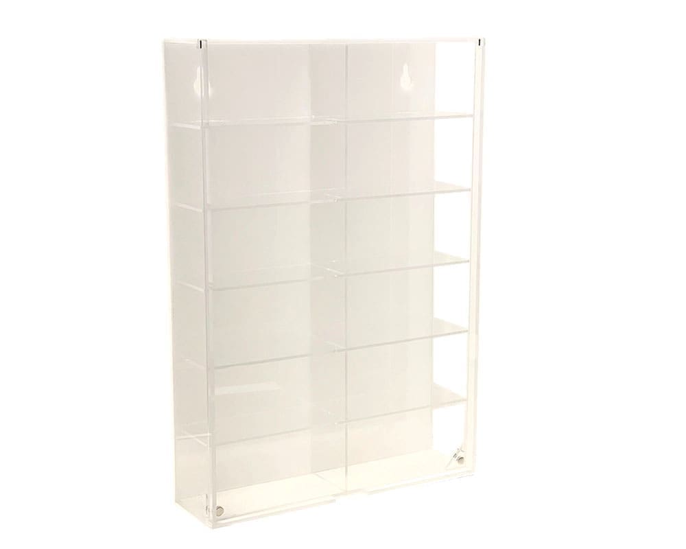 Showcase 1:64 12-Car Display Case Wall Mount Plastic White Back Version With Cover (8.5″ x 2.64″ x 12.8″) – MiJo Exclusives - MJ08012WH