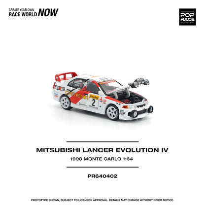 (Pre order) POPRACE 1/64 MITSUBISHI LANCER EVOLUTION IV - 1998 MONTE CARLO RALLY - PR640402