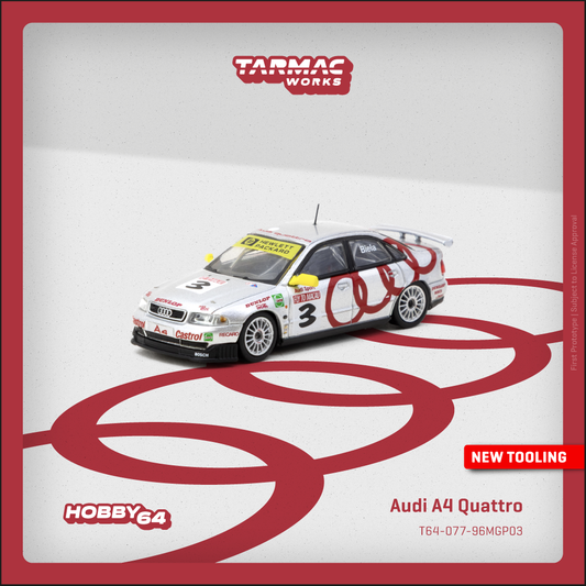 (Preorder) TARMAC WORKS HOBBY64 1/64 Audi A4 Quattro Macau Guia Race 1996 Winner Frank Biela T64-077-96MGP03