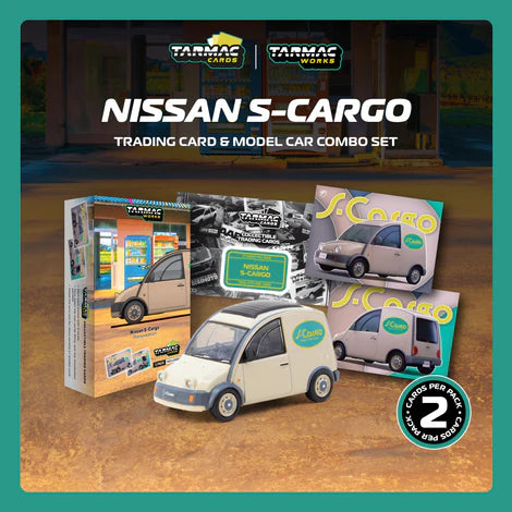 TARMAC WORKS GLOBAL64 1/64 Nissan S-Cargo Presentation Model Car + Trading Cards Combo Set T64G-073-PRE