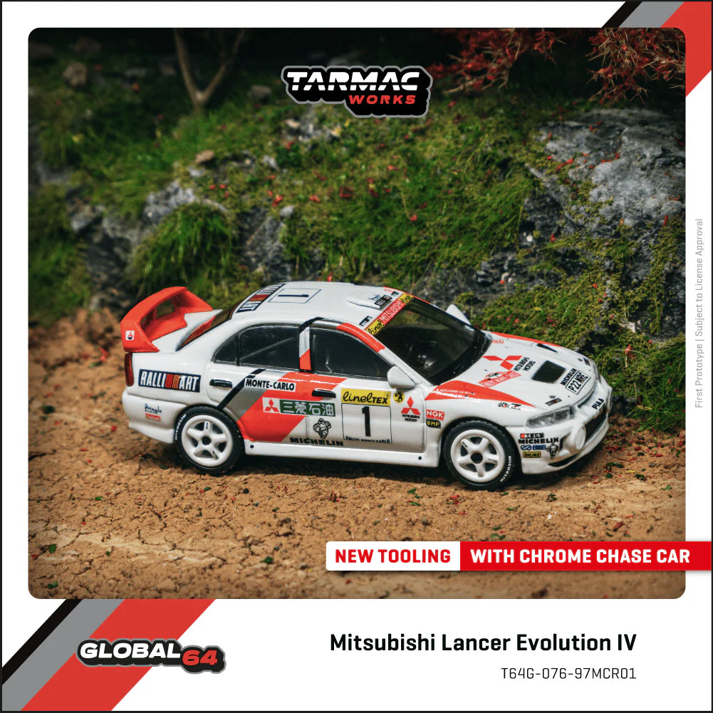 TARMAC WORKS GLOBAL64 1/64 Mitsubishi Lancer Evolution IV Rallye Monte-Carlo 1997 Tommi Mäkinen / Seppo Harjanne T64G-076-97MCR01
