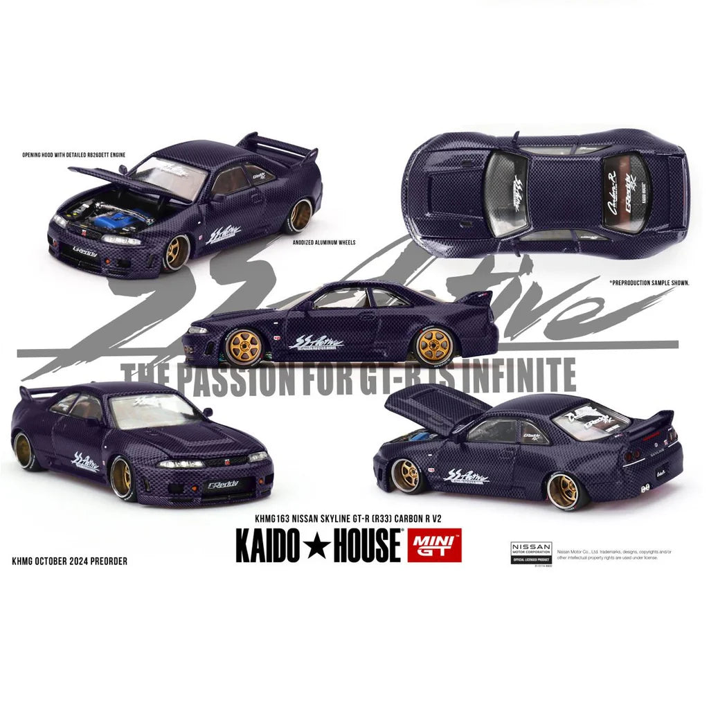 MINI GT x Kaido House 1/64 Nissan Skyline GT-R (R33) Active Carbon R V2 KHMG163