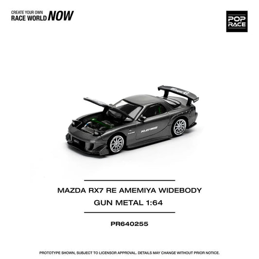 POPRACE 1/64 MAZDA RX7 RE-AMEMIYA - GUN METAL PR640255