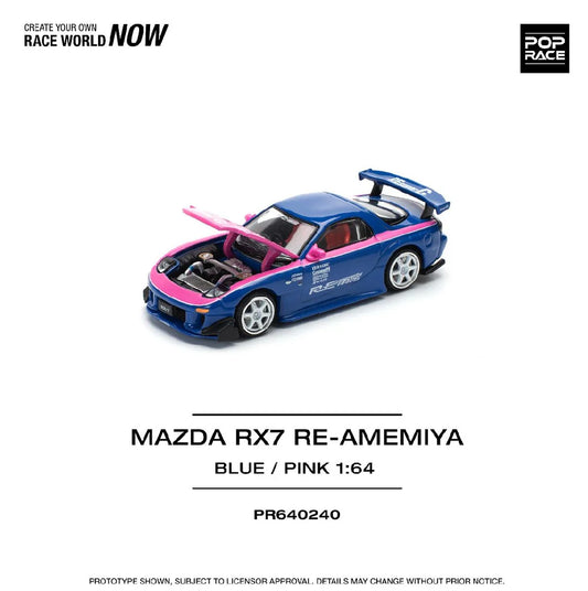 POPRACE 1/64 MAZDA RX7 RE-AMEMIYA - BLUE/PINK PR640240