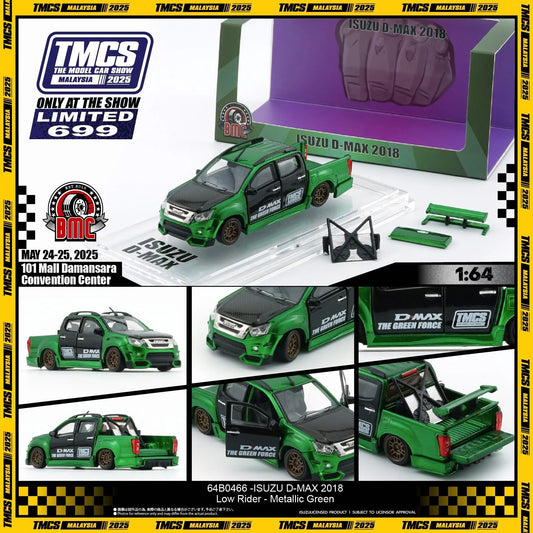 BM Creations 1/64 Isuzu D-MAX 2018 Low Rider Metallic Green (TMCS Malaysia 2025 event model) 64B0466