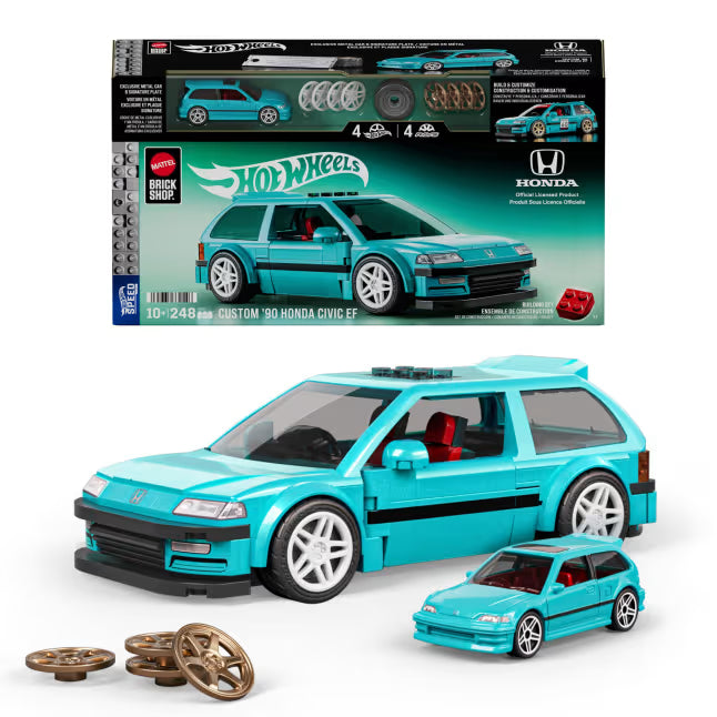 Mattel Brick Shop Hot Wheels Custom ’90 Honda Civic Ef Building Toy Kit (248 Pieces) - JHF62