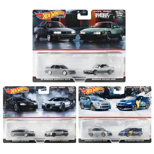 Hot Wheels 2 Pack - Sealed case of 8 - Subaru, Bugatti, Nissan Sentra