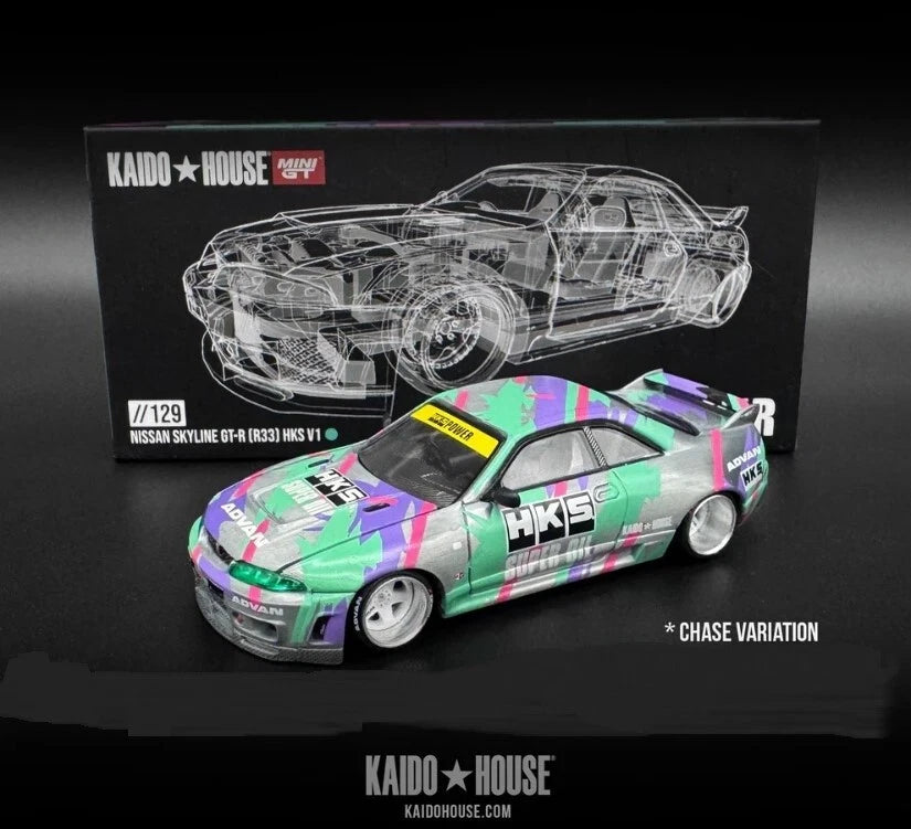 ***CHASE *** MINI GT x Kaido House 1:64 NISSAN SKYLINE GT-R (R33) HKS V1  KHMG129 ***CHASE***